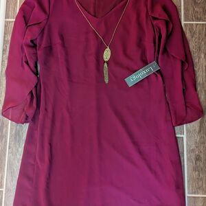 Luxology Red Sheath Dress with Flutter Sleeves for Weddings